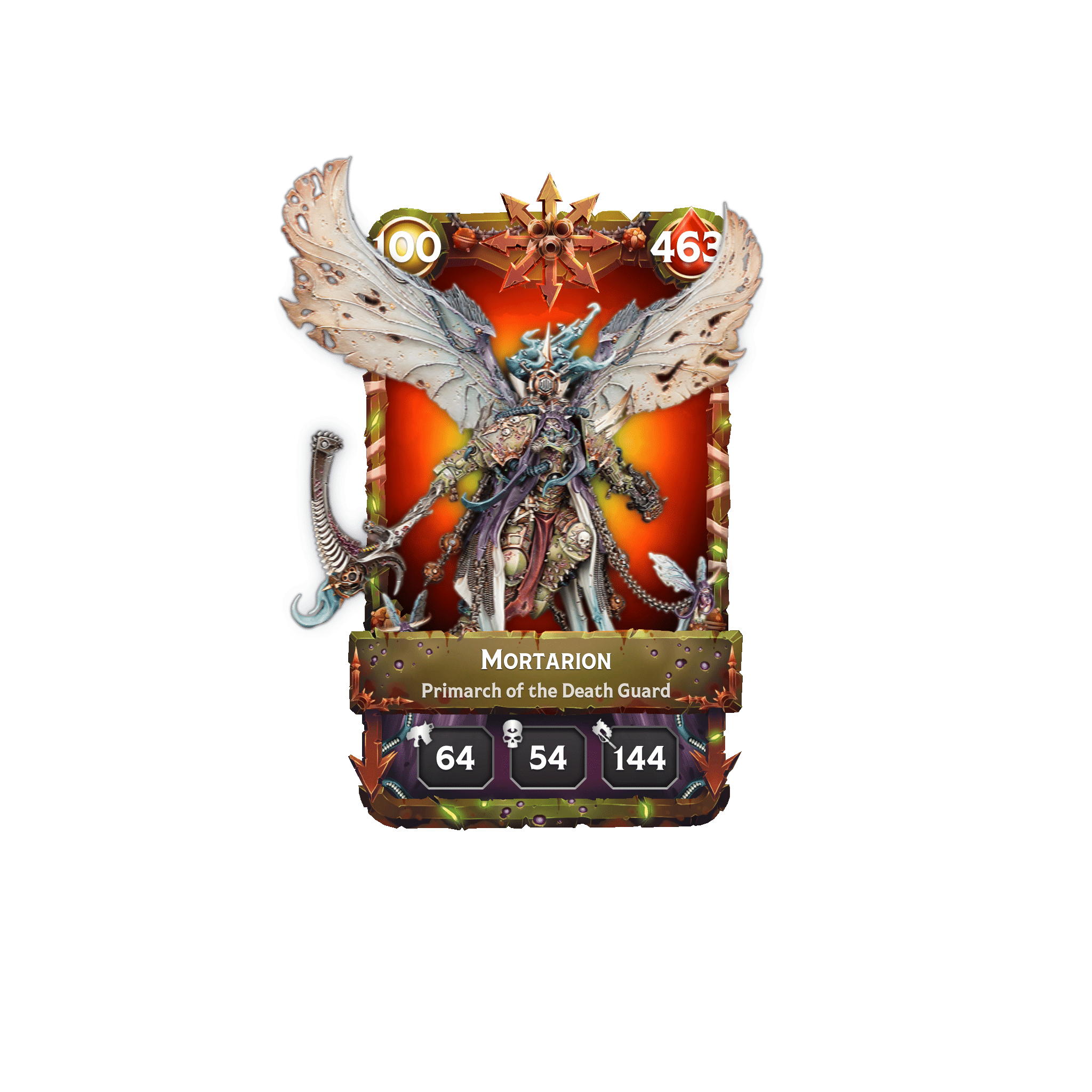 Supreme Commander Mortarion's card in Warhammer Combat Cards.